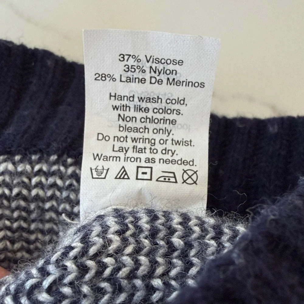 J.CREW ski sweater size XL blue white merino wool crewneck